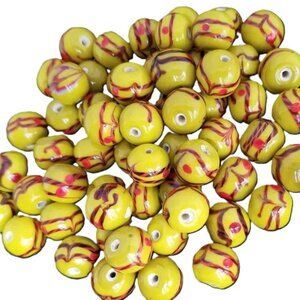 60+ Yellow w/Brown & Orange BEADS Round bundle set lot handmade vintage